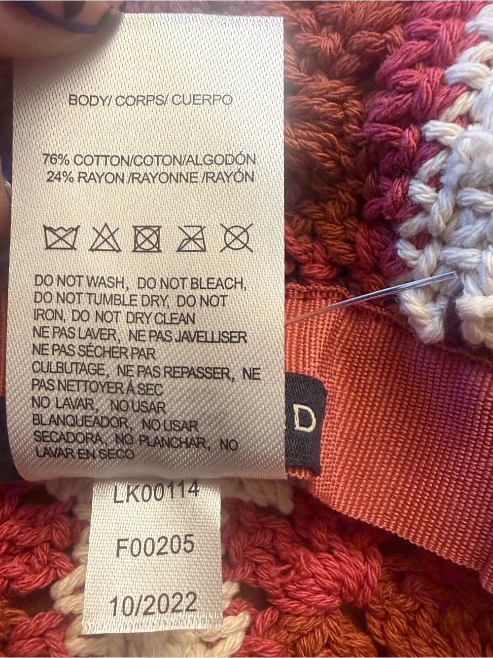 LUCKY BRAND Women’s Crochet Bucket Hat Cap Boho Granny Square Retro Fall Colors